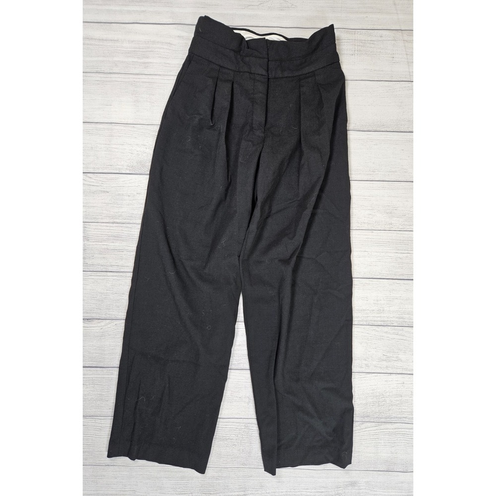 Aritizia Babaton Agency Pants Womens 4 Black Wool High Rise Pleated Wide Leg
